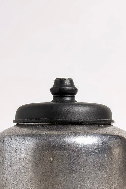 Silver-Leafed Terracotta Canister with Wooden Lid