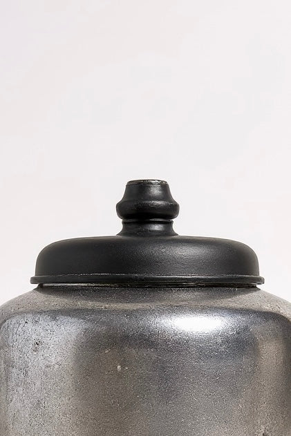 Silver-Leafed Terracotta Canister with Wooden Lid