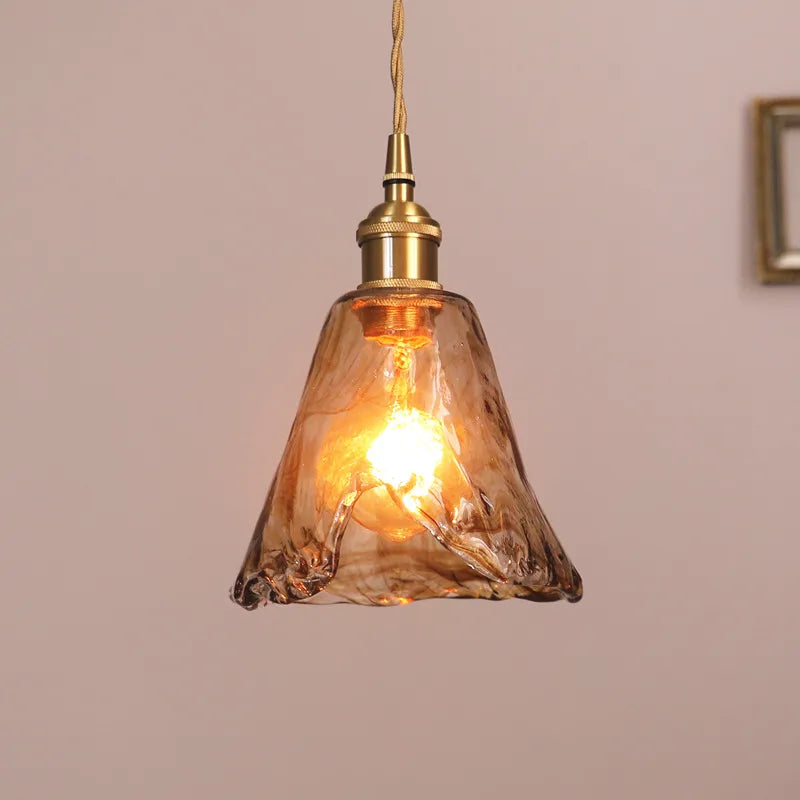 Japanese Brass & Glass Chandelier – Vintage Pendant Light
