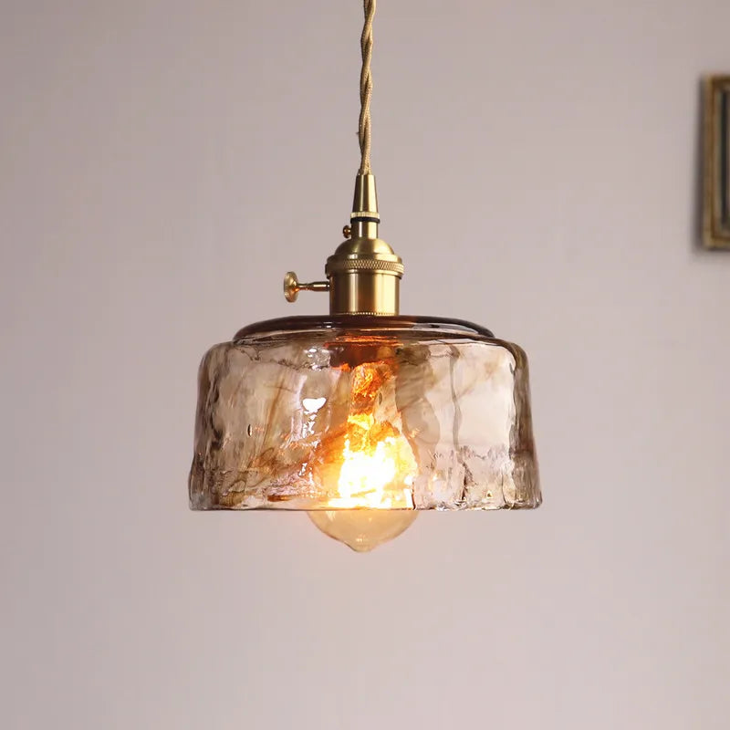 Japanese Brass & Glass Chandelier – Vintage Pendant Light