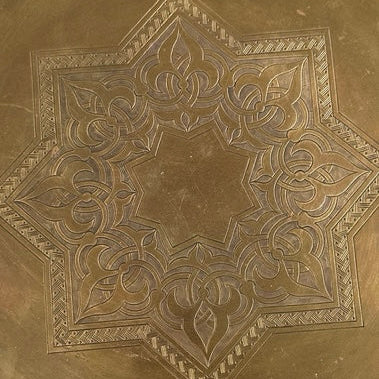 Hand-Engraved Vintage Brass Tray – Moroccan Eight-Pointed Star, Floral Geometric Design
