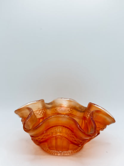 Marigold Carnival Glass Bowl – Vintage Ruffled-Edge Centerpiece
