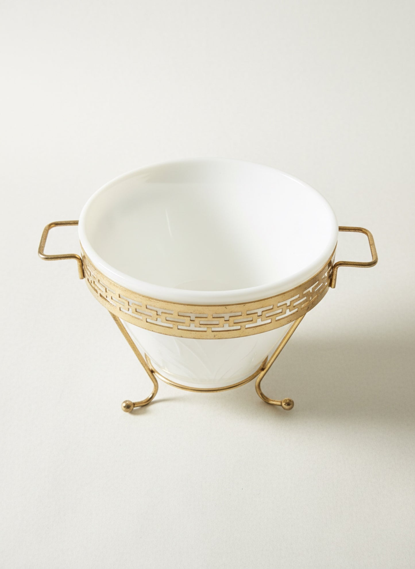 Mid-Century Brass Ice Pail with White Milk Glass Cattail Liner | Vintage Barware