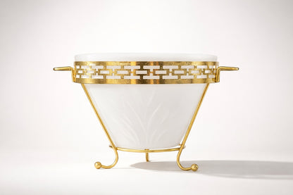 Mid-Century Brass Ice Pail with White Milk Glass Cattail Liner | Vintage Barware