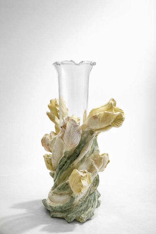 Decorative vase with floral design on a white background