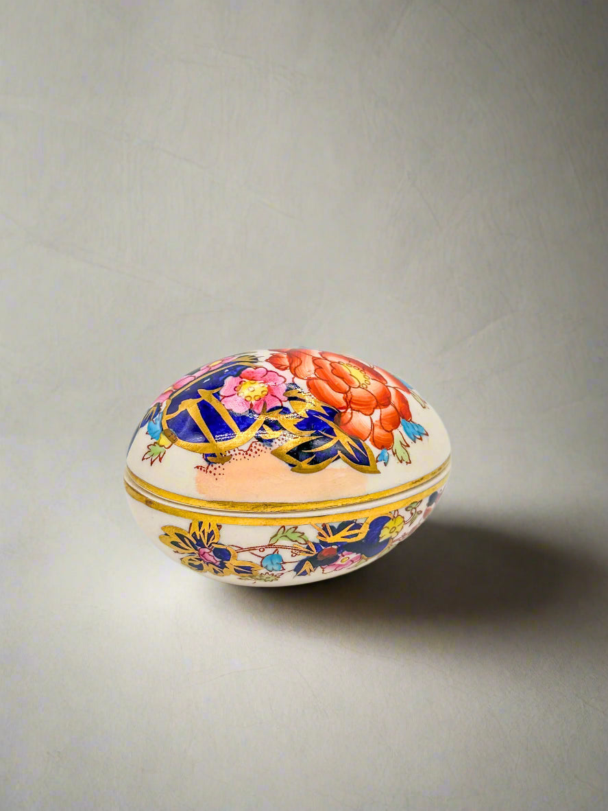 Vintage Mason’s England Hand-Painted Floral Porcelain Egg