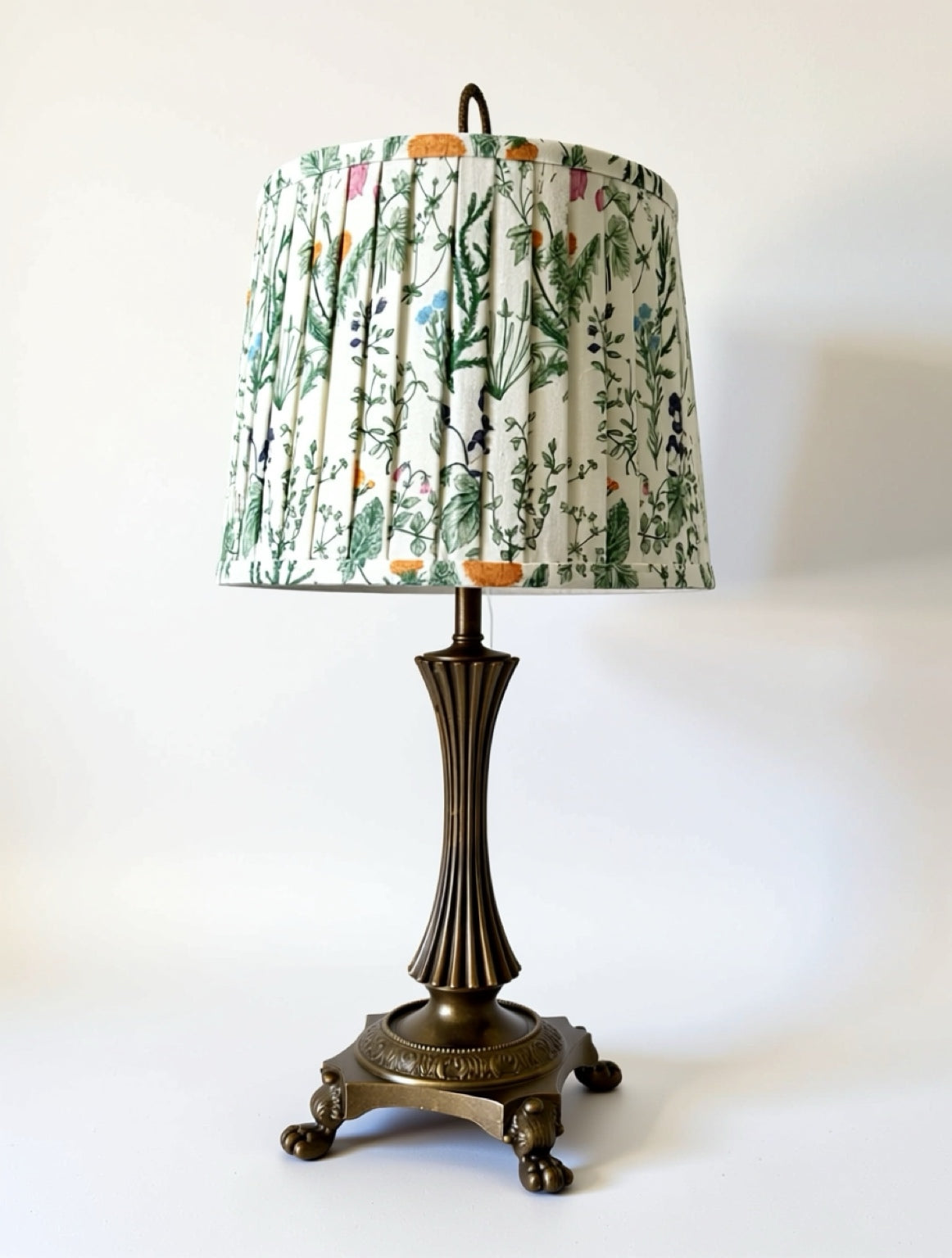 Vintage Lamp - Metal Base + Floral Fabric Shade