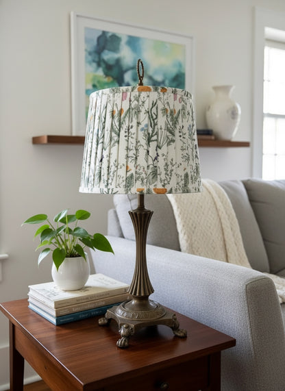 Vintage Lamp - Metal Base + Floral Fabric Shade