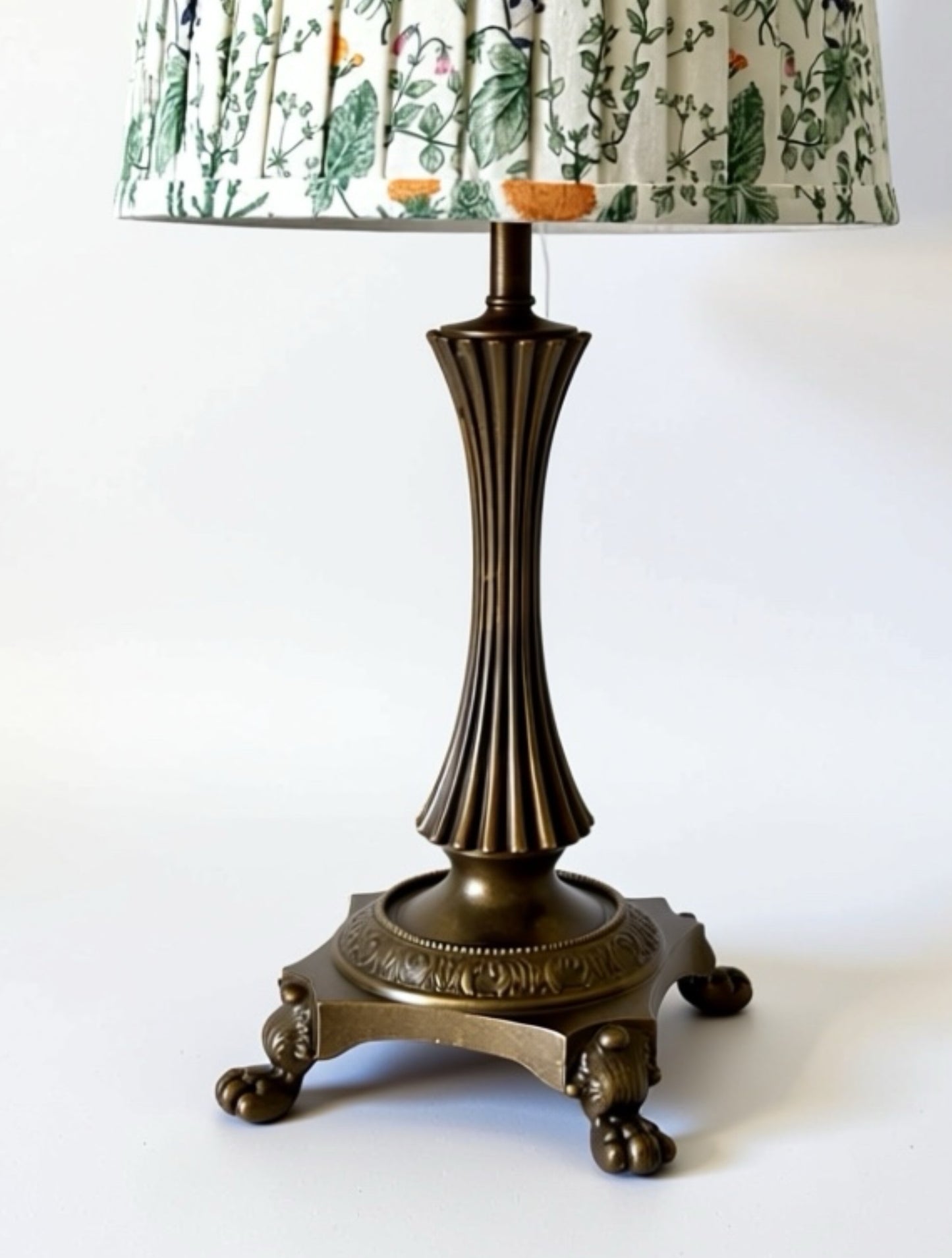 Vintage Lamp - Metal Base + Floral Fabric Shade