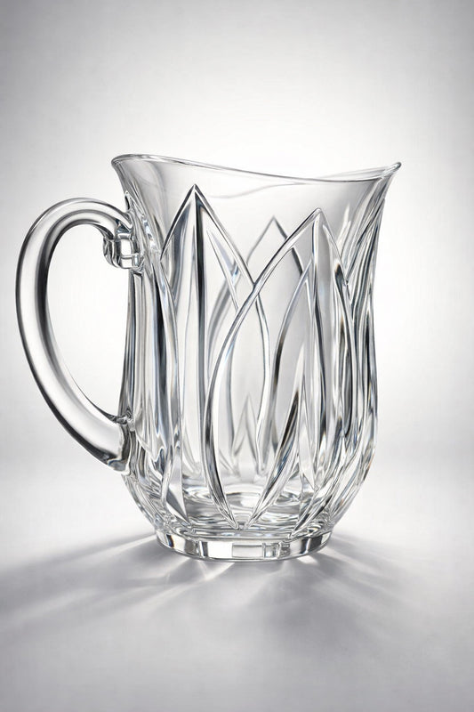 Vintage Cristal d'Arques "Pompano" Glass Pitcher | Pressed Glass Tulip Pattern | Made in France