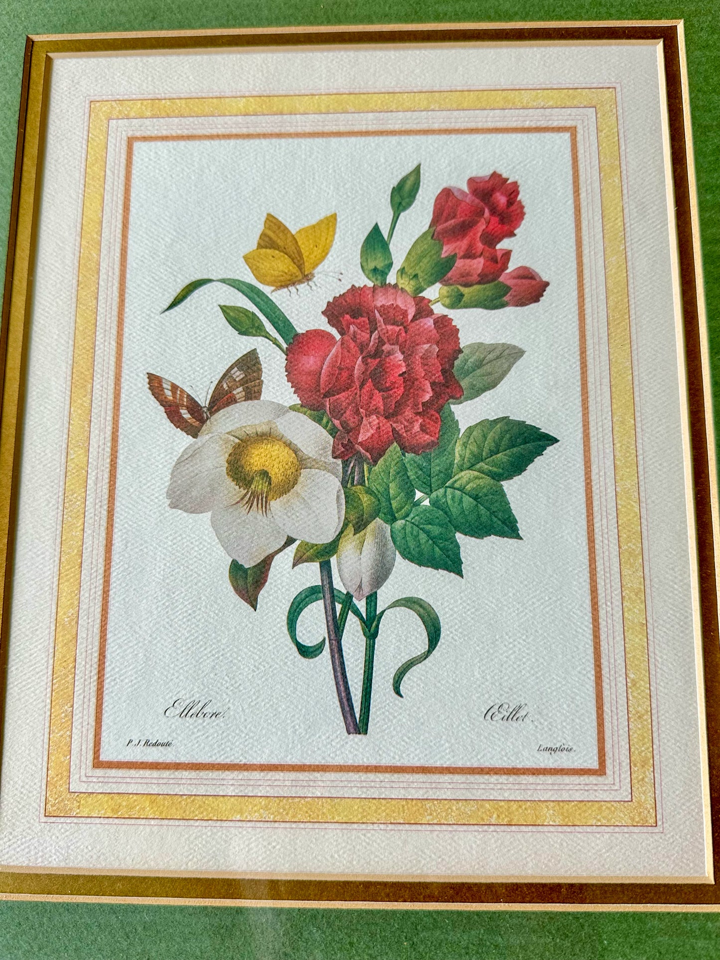 Framed Botanical Bouquet Art — Vintage Rose Study
