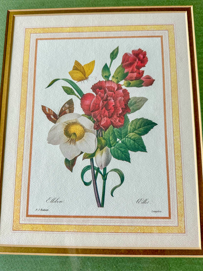 Framed Botanical Bouquet Art — Vintage Rose Study