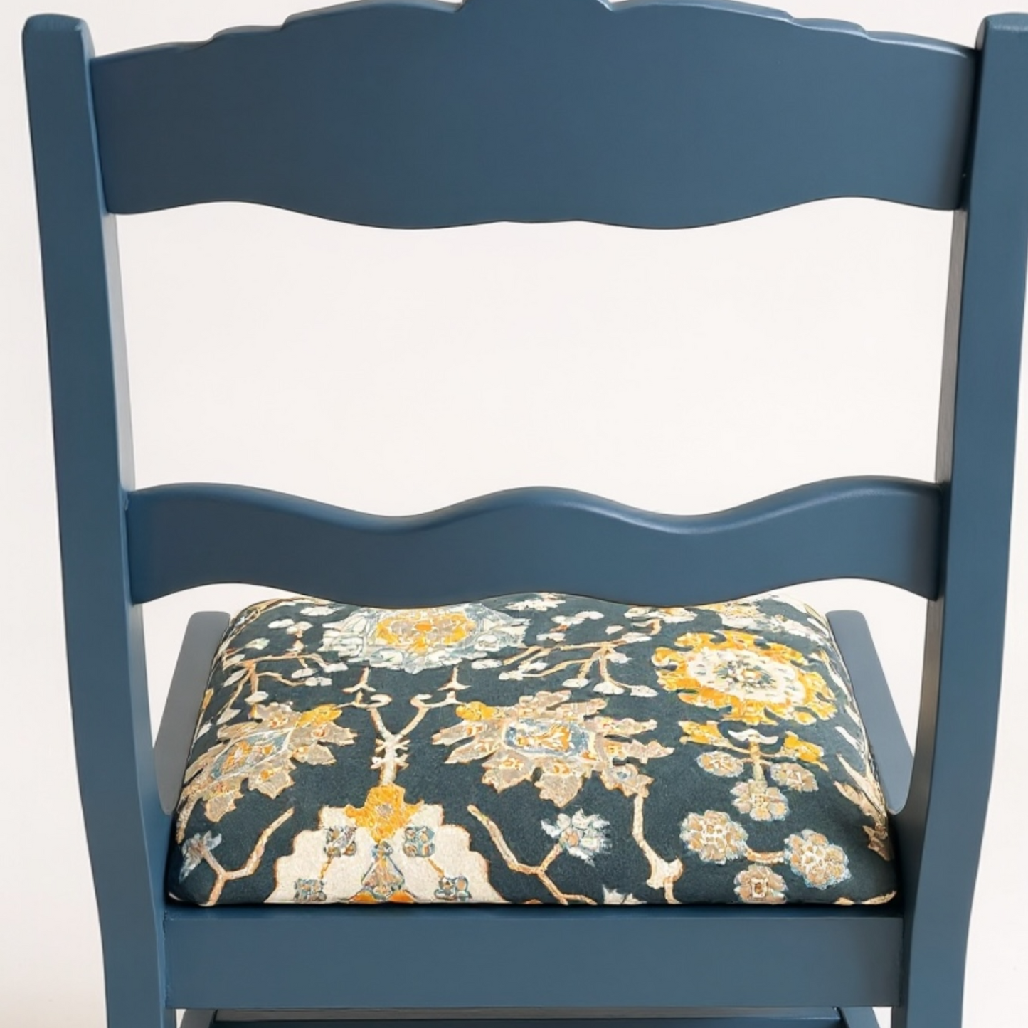 Vintage Blue Rocking Nursing Chair – Hand-Restored Mid-Century Wood Frame with Floral Upholstery