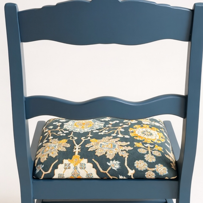 Vintage Blue Rocking Nursing Chair – Hand-Restored Mid-Century Wood Frame with Floral Upholstery