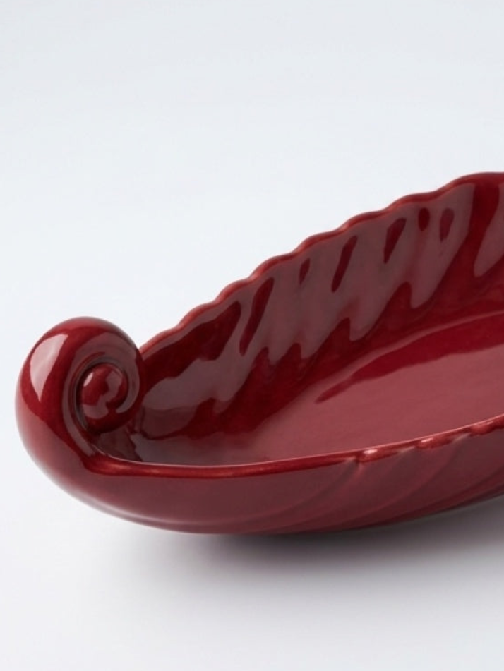 Vintage Franciscan Ware Burgundy Leaf Relish Dish — Mid-Century California Earthenware Scroll Tray
