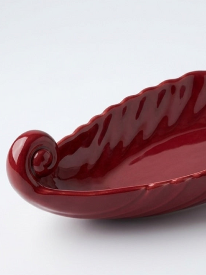 Vintage Franciscan Ware Burgundy Leaf Relish Dish — Mid-Century California Earthenware Scroll Tray