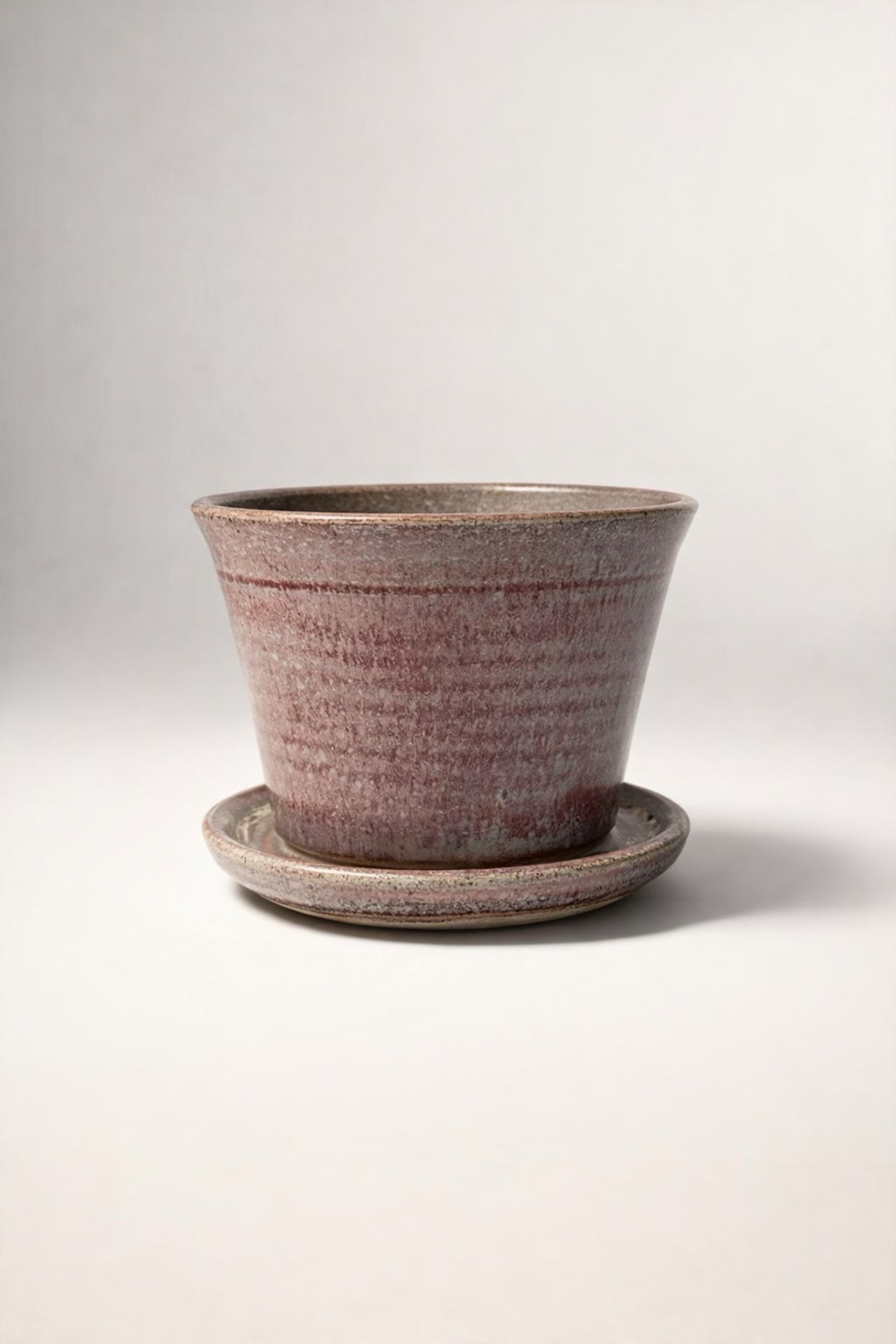 Ceramic planter with saucer on a light gray background