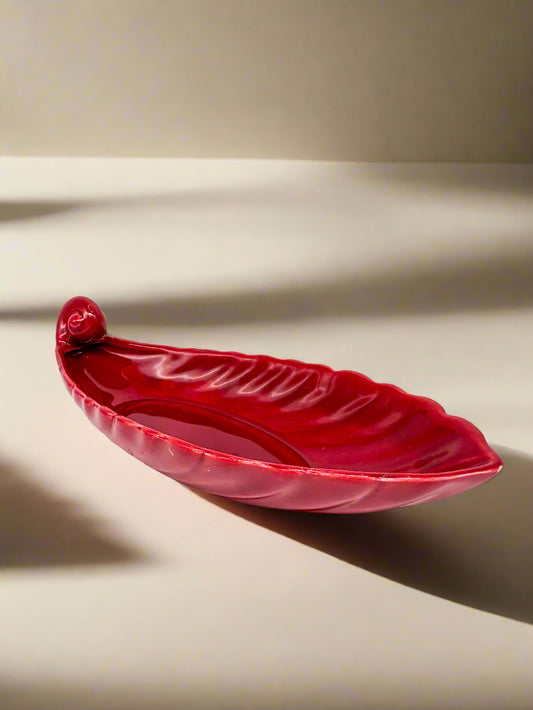 Vintage Red Ceramic Leaf Dish