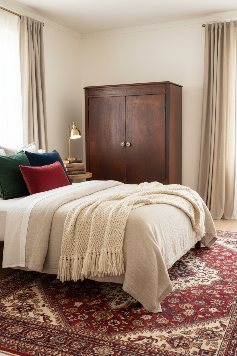 Antique Wardrobe Armoire — Early 20th Century Transitional, Tudor Revival Detail, Restored