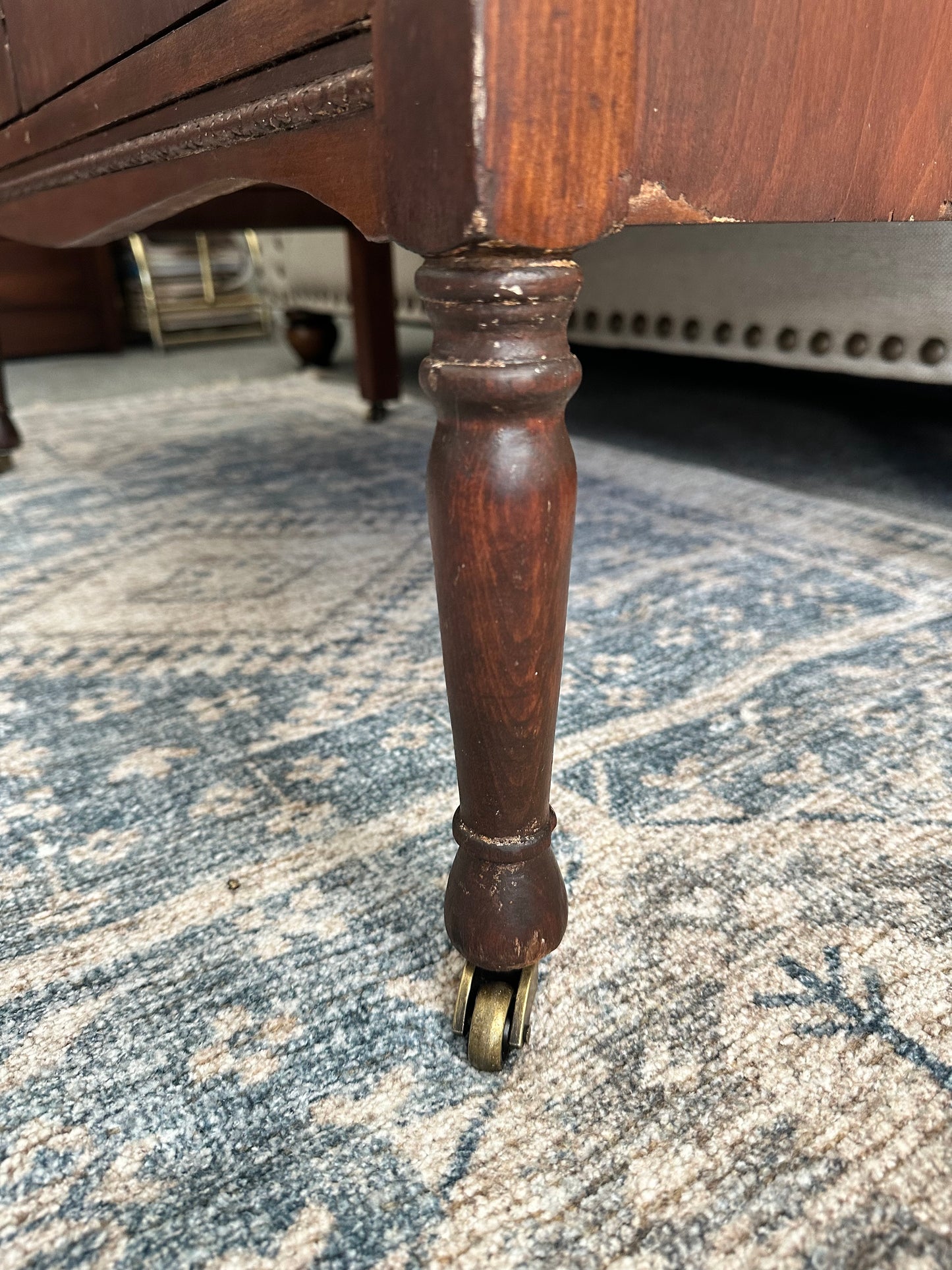 Antique Wardrobe Armoire — Early 20th Century Transitional, Tudor Revival Detail, Restored