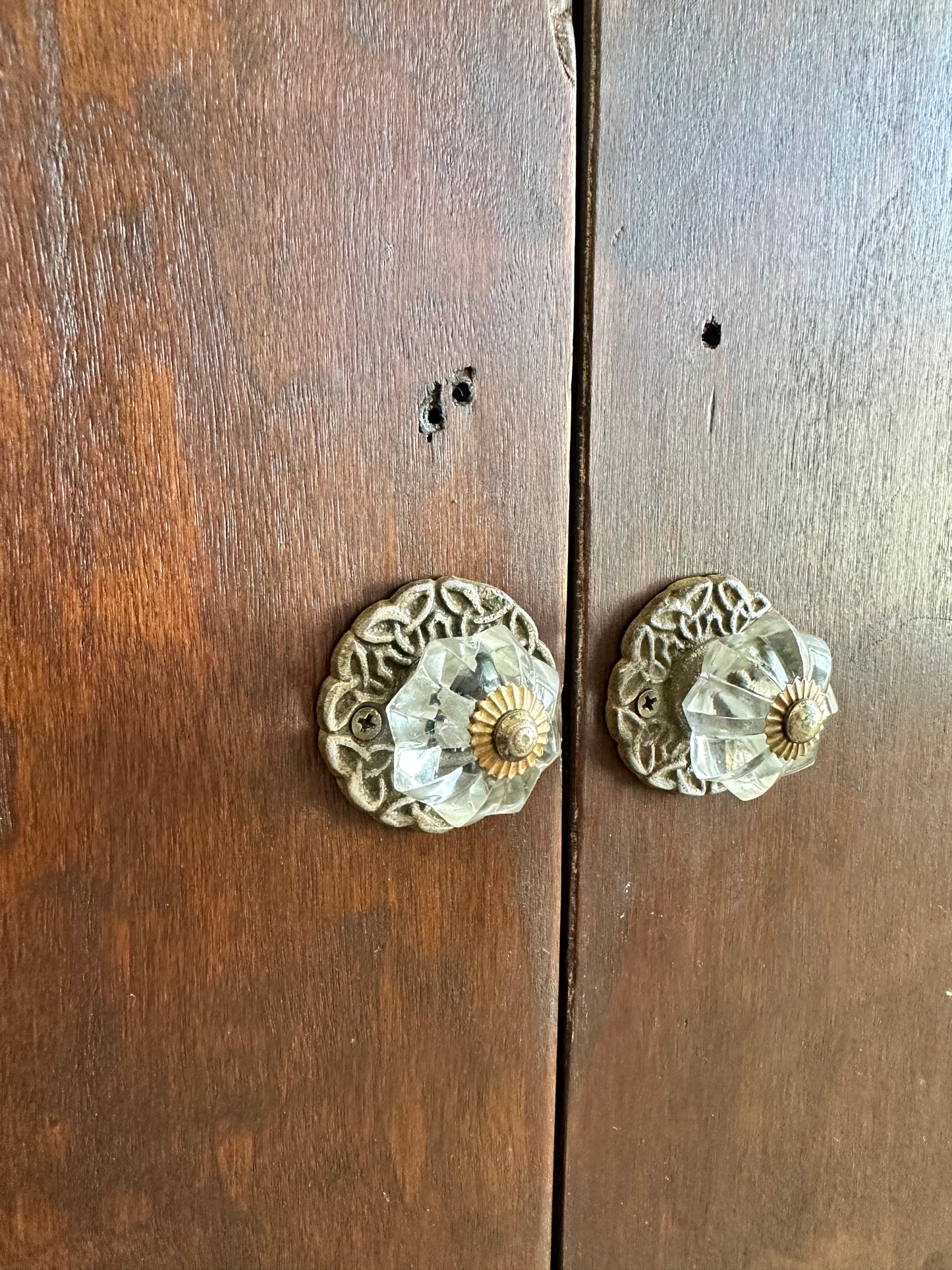 Antique Wardrobe Armoire — Early 20th Century Transitional, Tudor Revival Detail, Restored