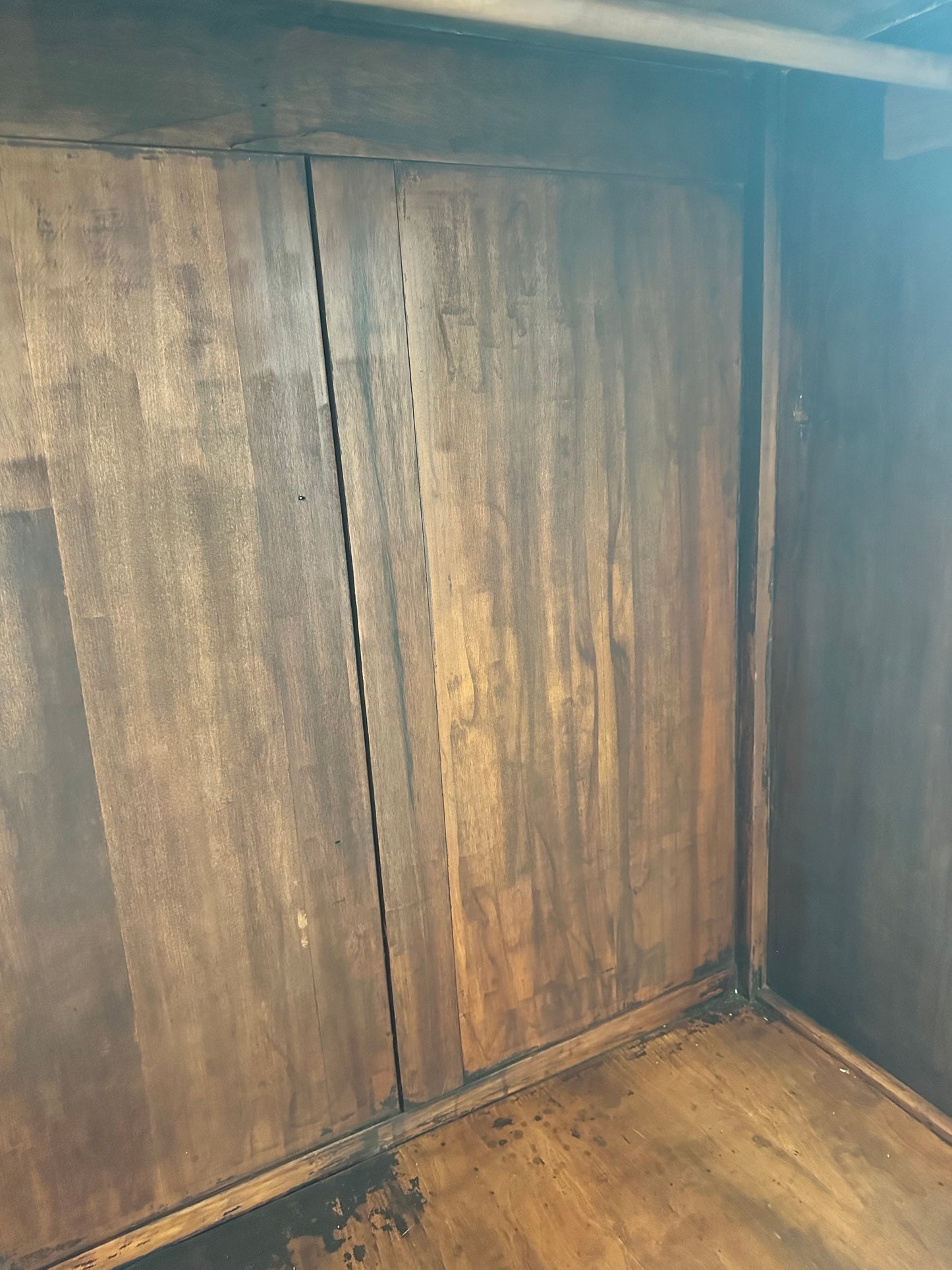 Antique Wardrobe Armoire — Early 20th Century Transitional, Tudor Revival Detail, Restored