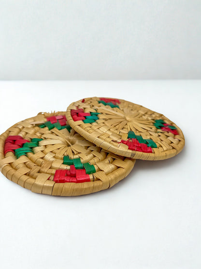 Handwoven Heritage: Straw Coaster Set with Lidded Basket
