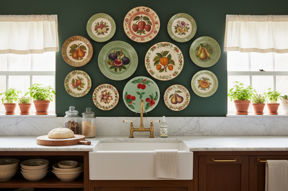 Kitchen with decorative plates on the wall above a sink