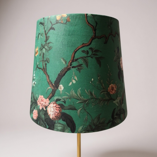 Lampshade with floral pattern on a plain background

