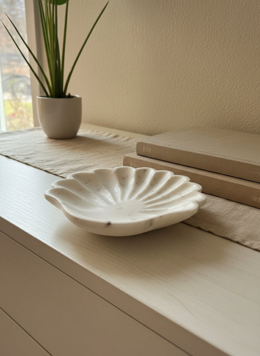 Marble shell coastal dish staged 