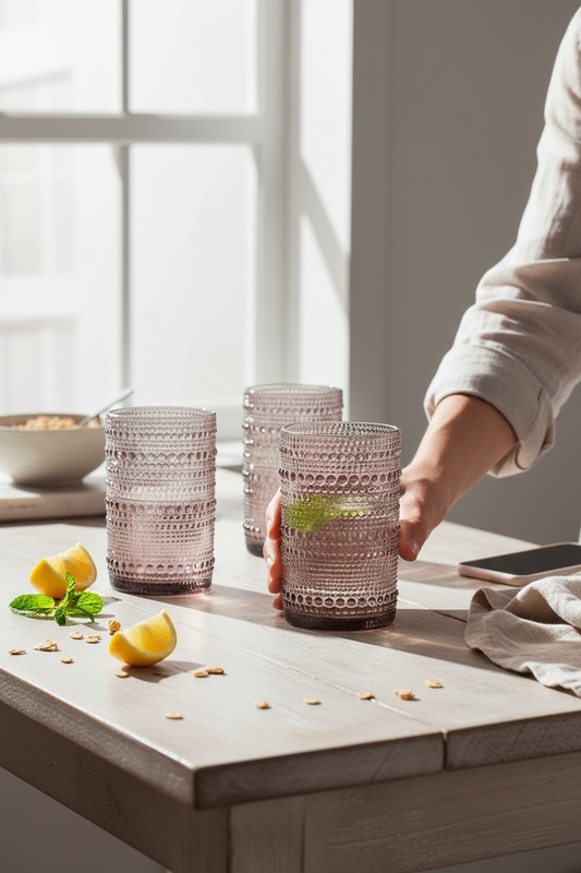 Halo Textured Glass Set – Jewel-Toned Coolers (Set of 4, 15.2 oz)