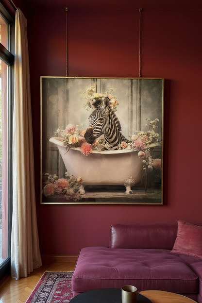 Flora & Fauna No. 1” – Zebra in Bloom | Framed Art Print (15” x 15”)