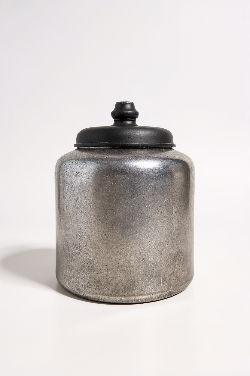 handcrafted terracotta vessel with antiqued silver leaf and wooden lid—perfect for storing or styling. A quiet gleam, a grounded soul.