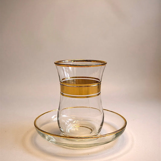 Vintage Turkish Tea Glass & Saucer Set – Gold Rimmed Tulip Silhouette
