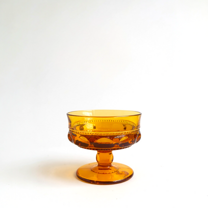 Set of Four Vintage Amber Glass Compotes – Indiana Glass, Mid-Century Pedestal Dishes