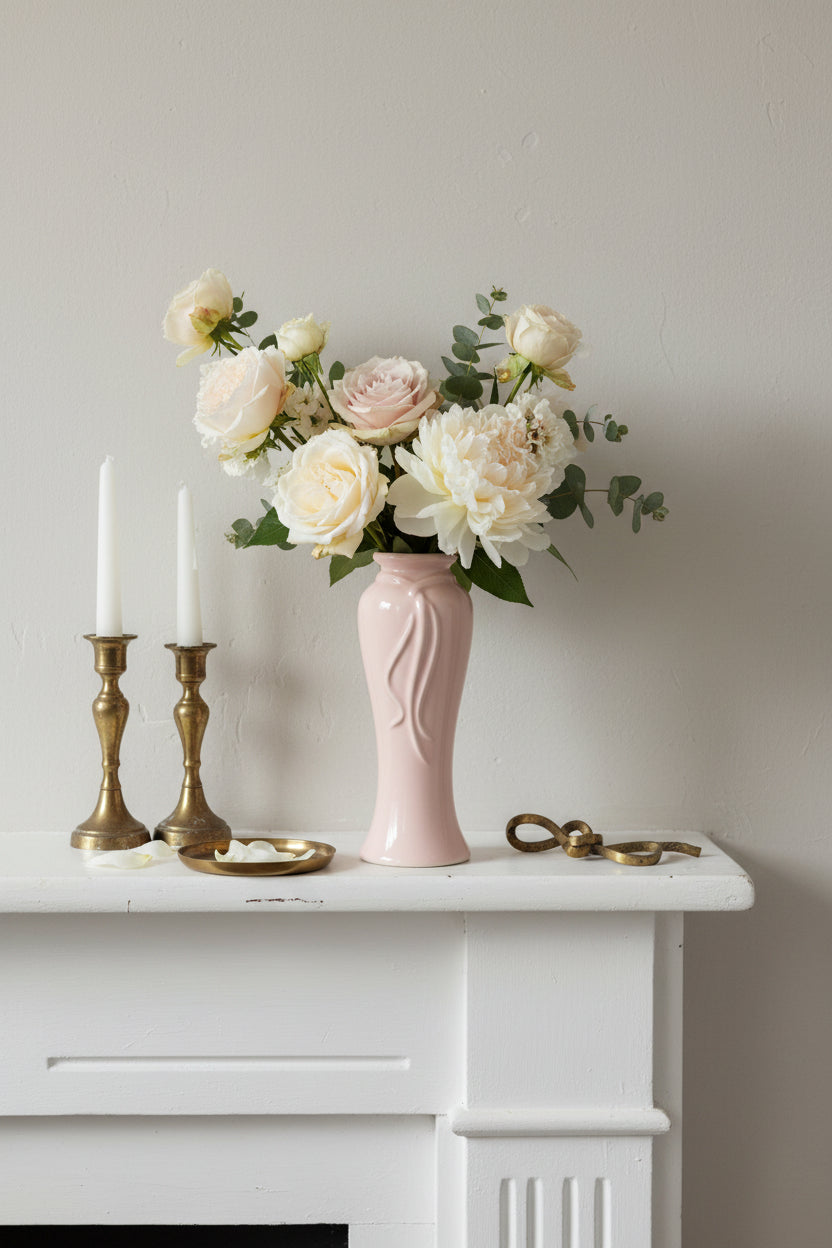 Pink ceramic vase on a white background