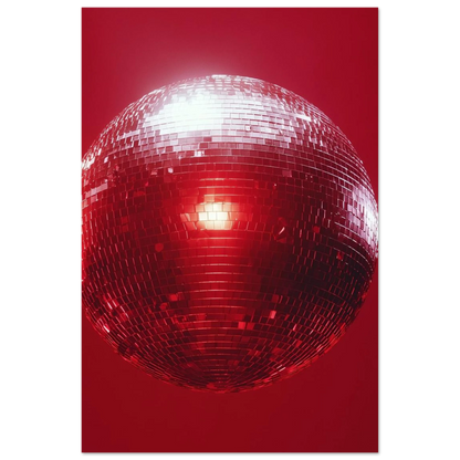 Red Disco Ball Wall Art – Printed on Aluminum DIBOND® | Modern, UV-Resistant Decor / 16x24″
