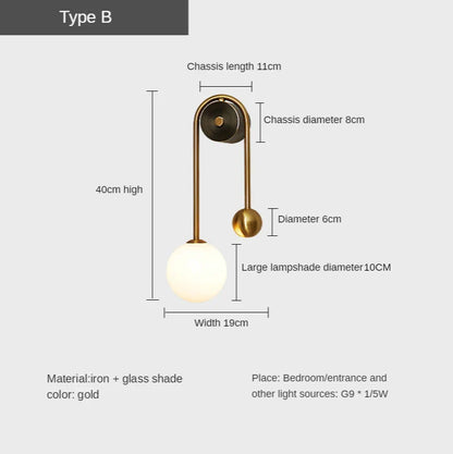 Gold Glass Ball Wall Sconce - Modern Nordic Lighting