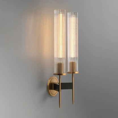 Modern wall sconce with glass shades on a gray background