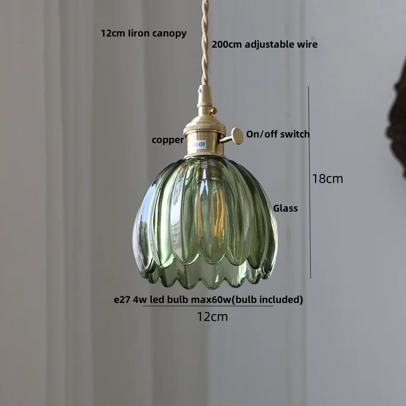 Green Glass LED Pendant Light - Vintage-Inspired Hanging Fixture