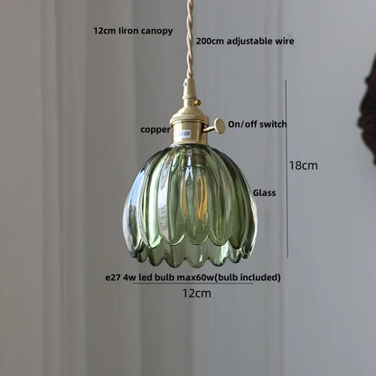 Green Glass LED Pendant Light - Vintage-Inspired Hanging Fixture