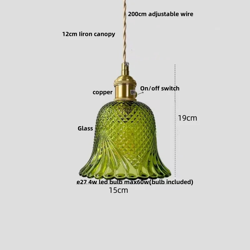 Green Glass LED Pendant Light - Vintage-Inspired Hanging Fixture