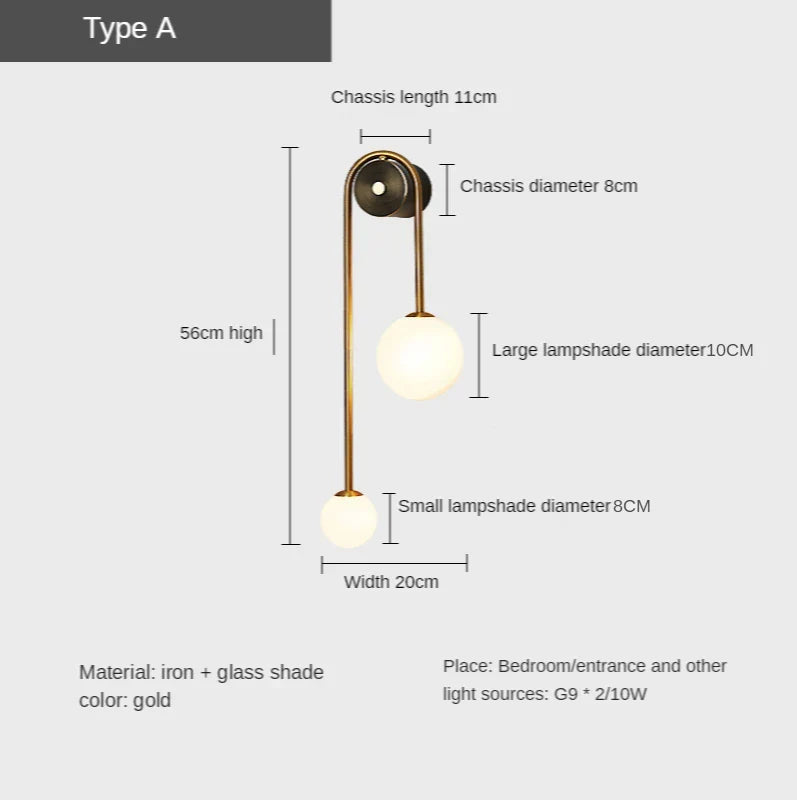 Gold Glass Ball Wall Sconce - Modern Nordic Lighting