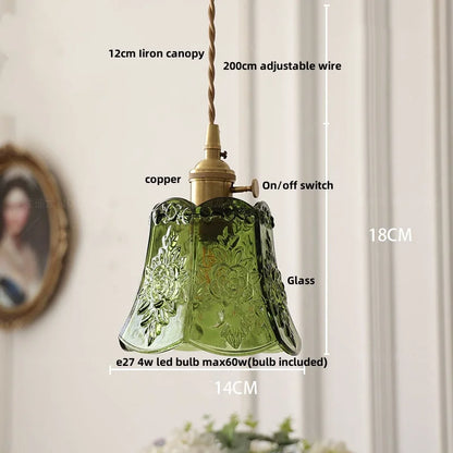Green Glass LED Pendant Light - Vintage-Inspired Hanging Fixture