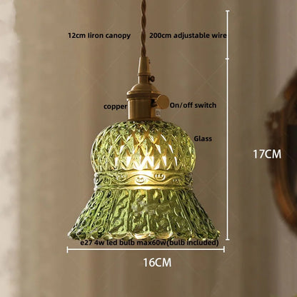 Green Glass LED Pendant Light - Vintage-Inspired Hanging Fixture