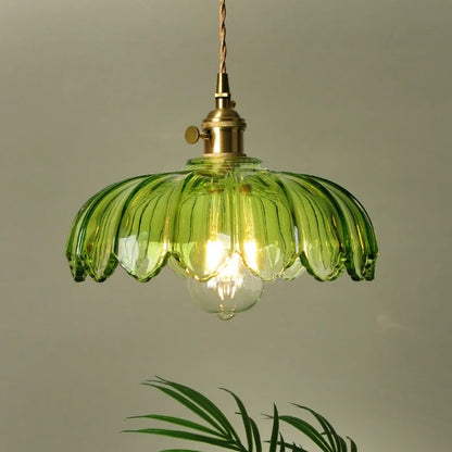 Green Glass LED Pendant Light - Vintage-Inspired Hanging Fixture