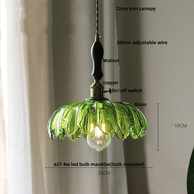 Green Glass LED Pendant Light - Vintage-Inspired Hanging Fixture