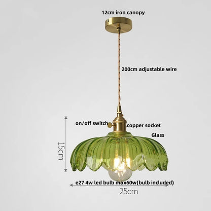 Green Glass LED Pendant Light - Vintage-Inspired Hanging Fixture