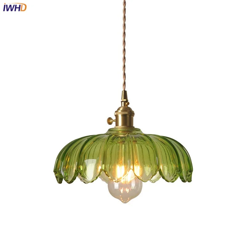 Green Glass LED Pendant Light - Vintage-Inspired Hanging Fixture