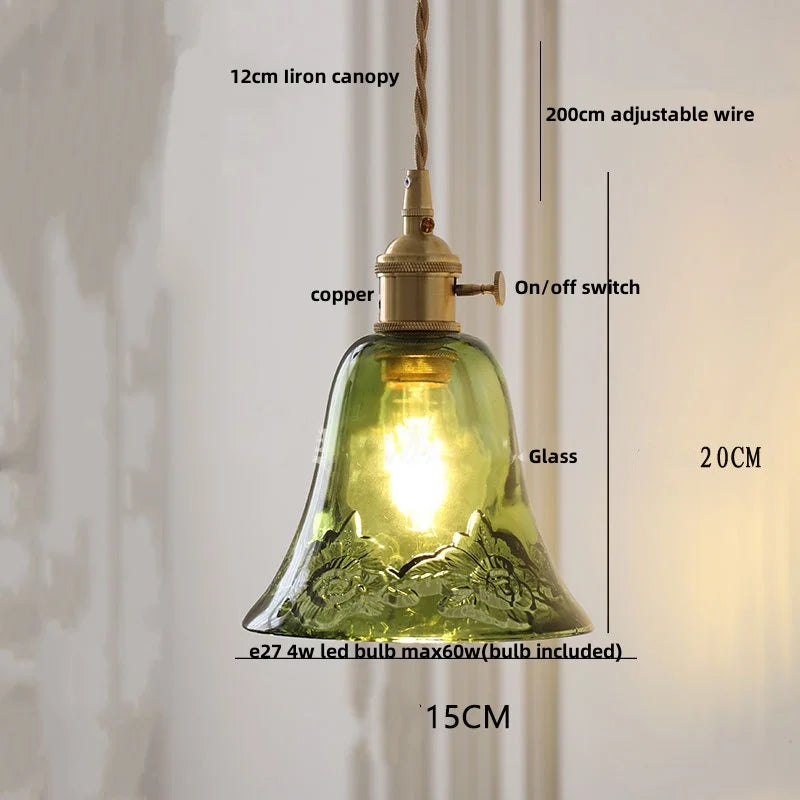Green Glass LED Pendant Light - Vintage-Inspired Hanging Fixture